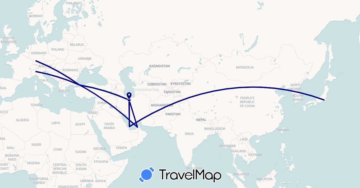 TravelMap itinerary: driving in United Arab Emirates, Germany, Iran, Italy, Japan, Qatar, Turkey (Asia, Europe)